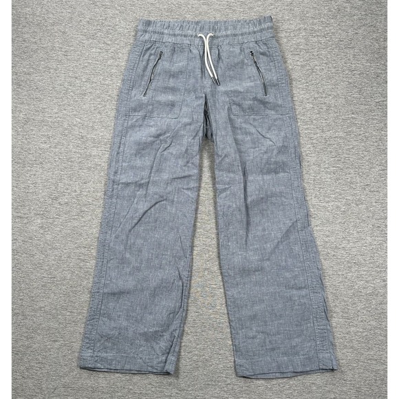 Athleta Pants Womens 8 Blue Cabo Linen Wide Leg Relaxed Fit Beach Vacation - Picture 1 of 8